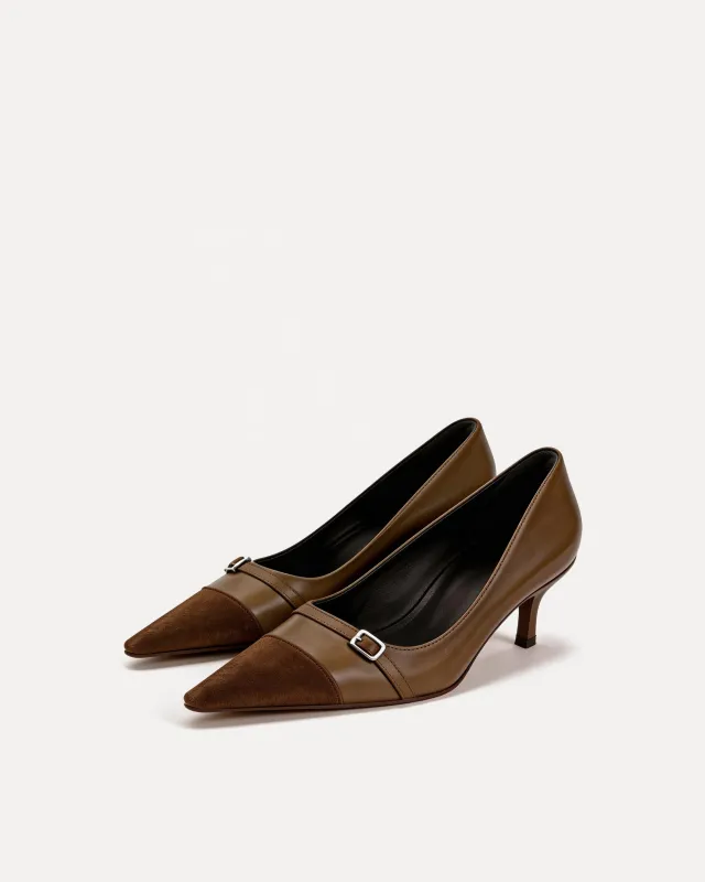 Sophia Buckle Detail Pumps – Brown made by JW PEI