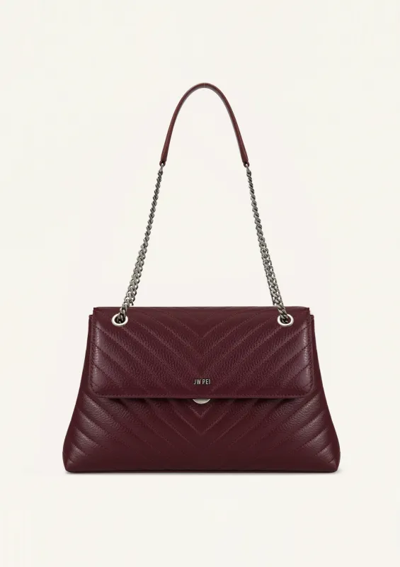Mia Chevron Quilted Shoulder Bag - Burgundy made by JW PEI