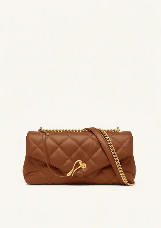 June Quilted Chain Shoulder Bag - Brown made by JW PEI