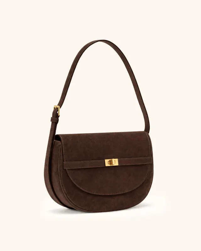 Quinn Faux Suede Saddle Bag - Brown made by JW PEI