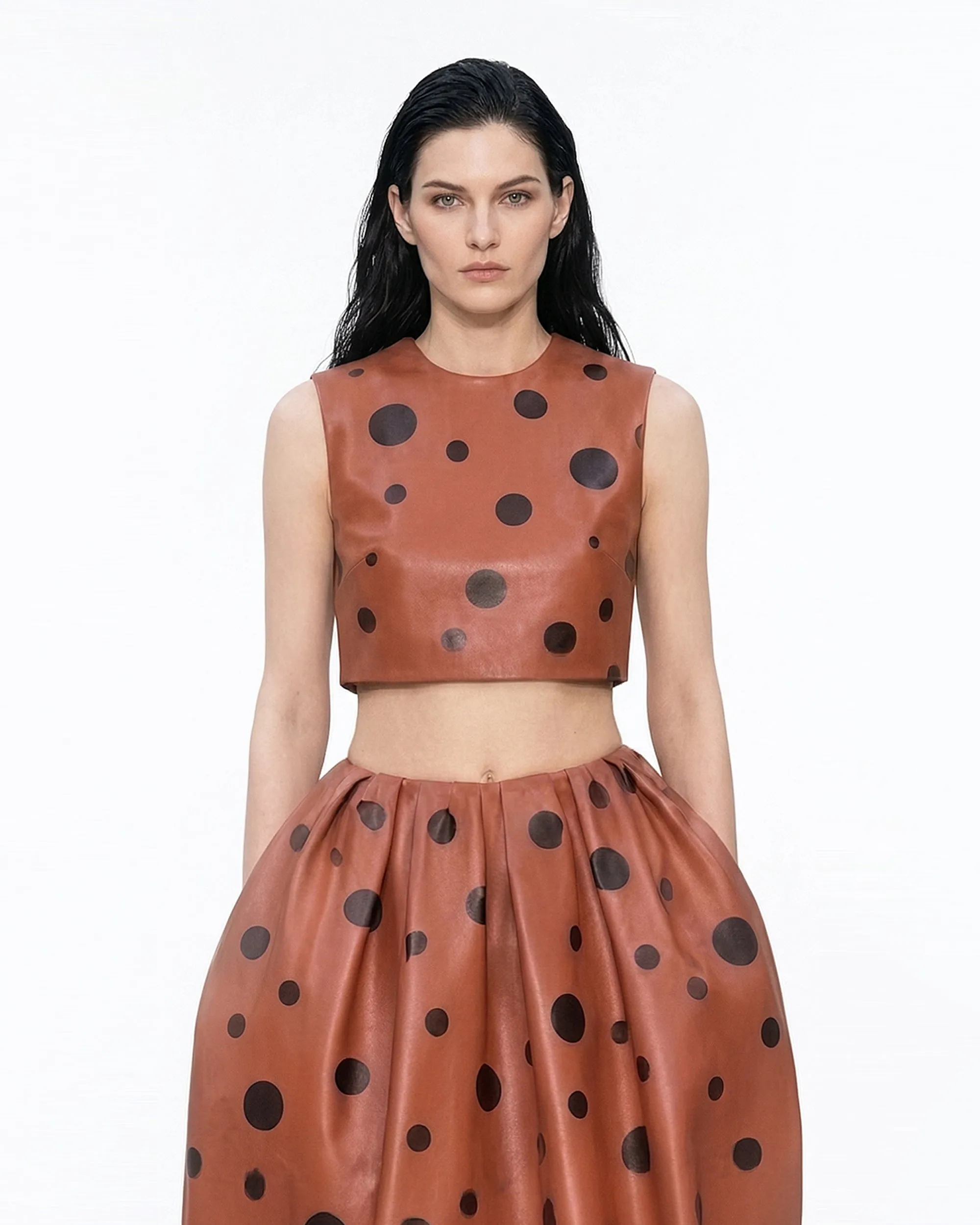 Polka Dot Crop Tank Top - Deep Orange/Black sold by JW PEI product image thumbnail 2