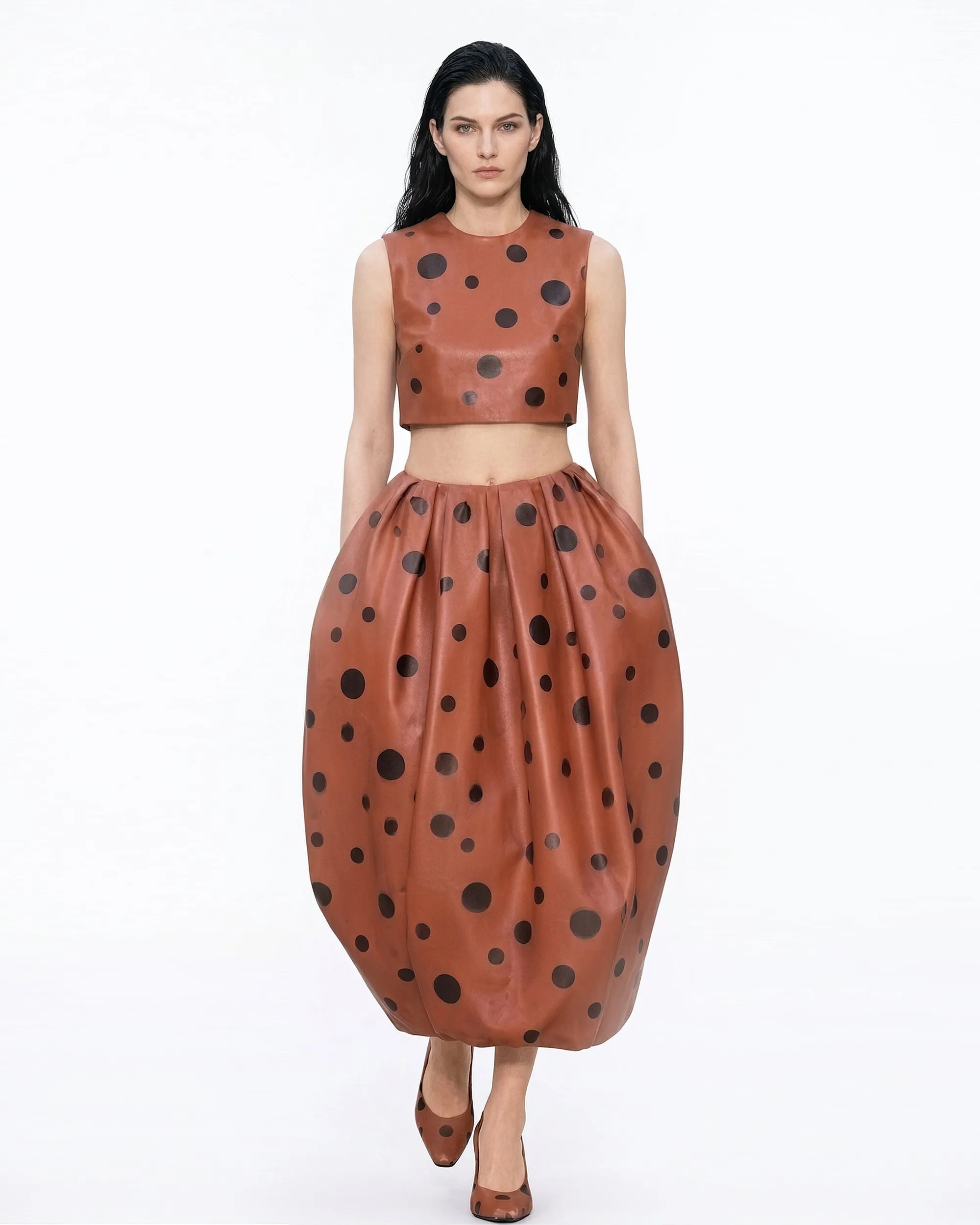 Polka Dot Crop Tank Top - Deep Orange/Black sold by JW PEI