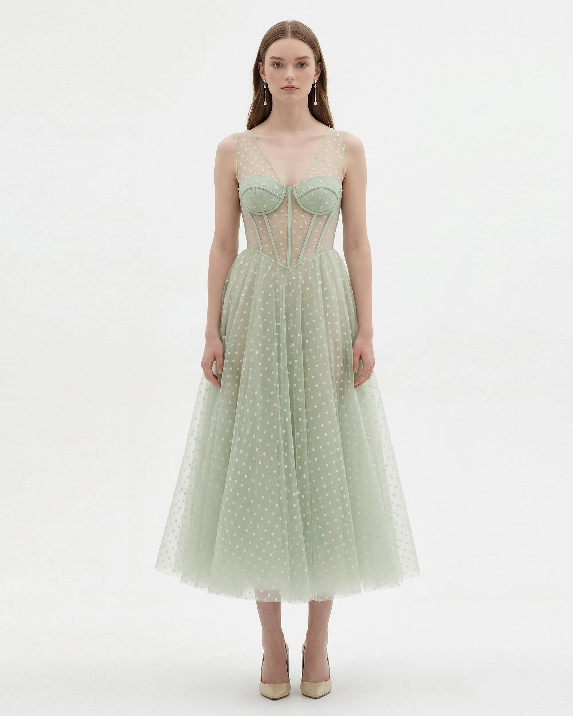 Polka Dot Tulle Midi Dress - Light Green sold by JW PEI