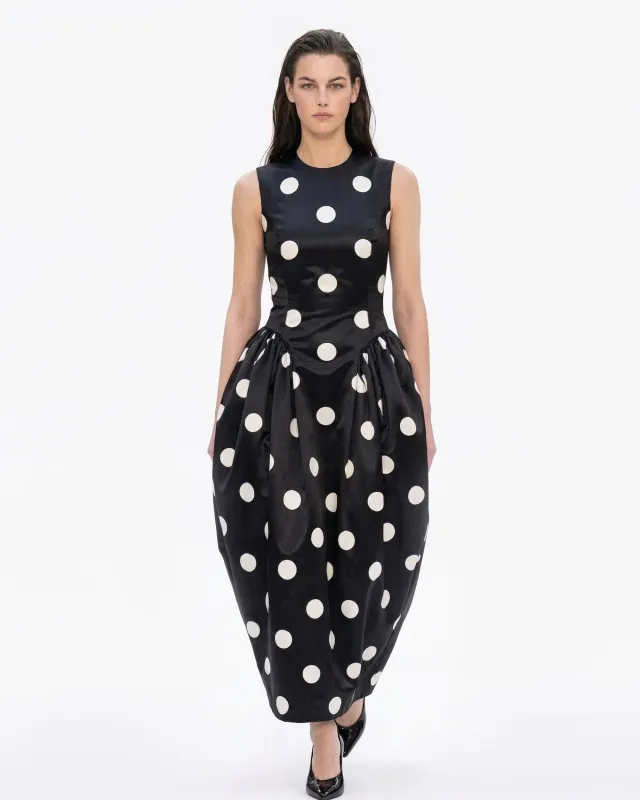 Sleeveless Polka Dot Maxi Dress - Black White made by JW PEI