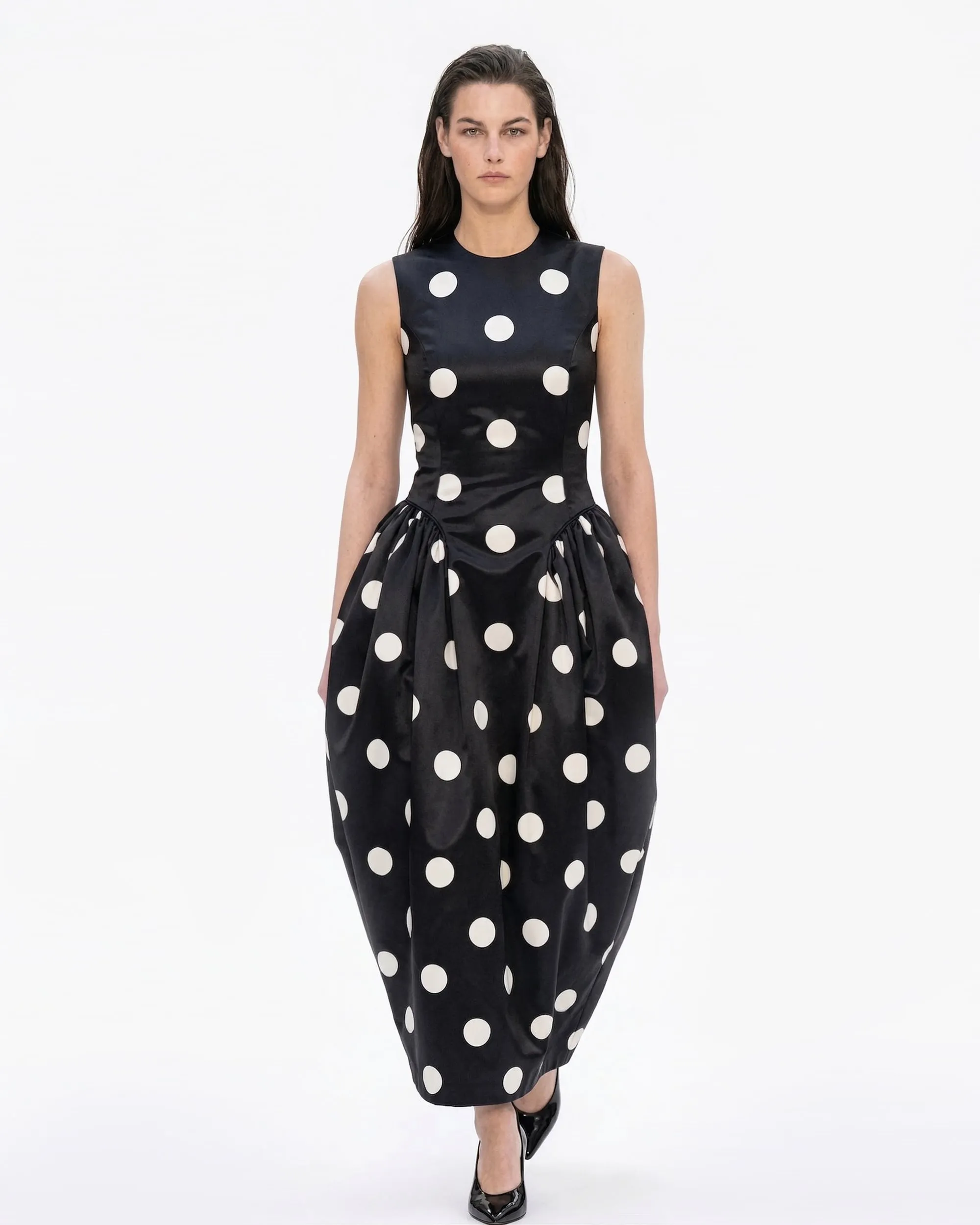 Sleeveless Polka Dot Maxi Dress - Black White sold by JW PEI