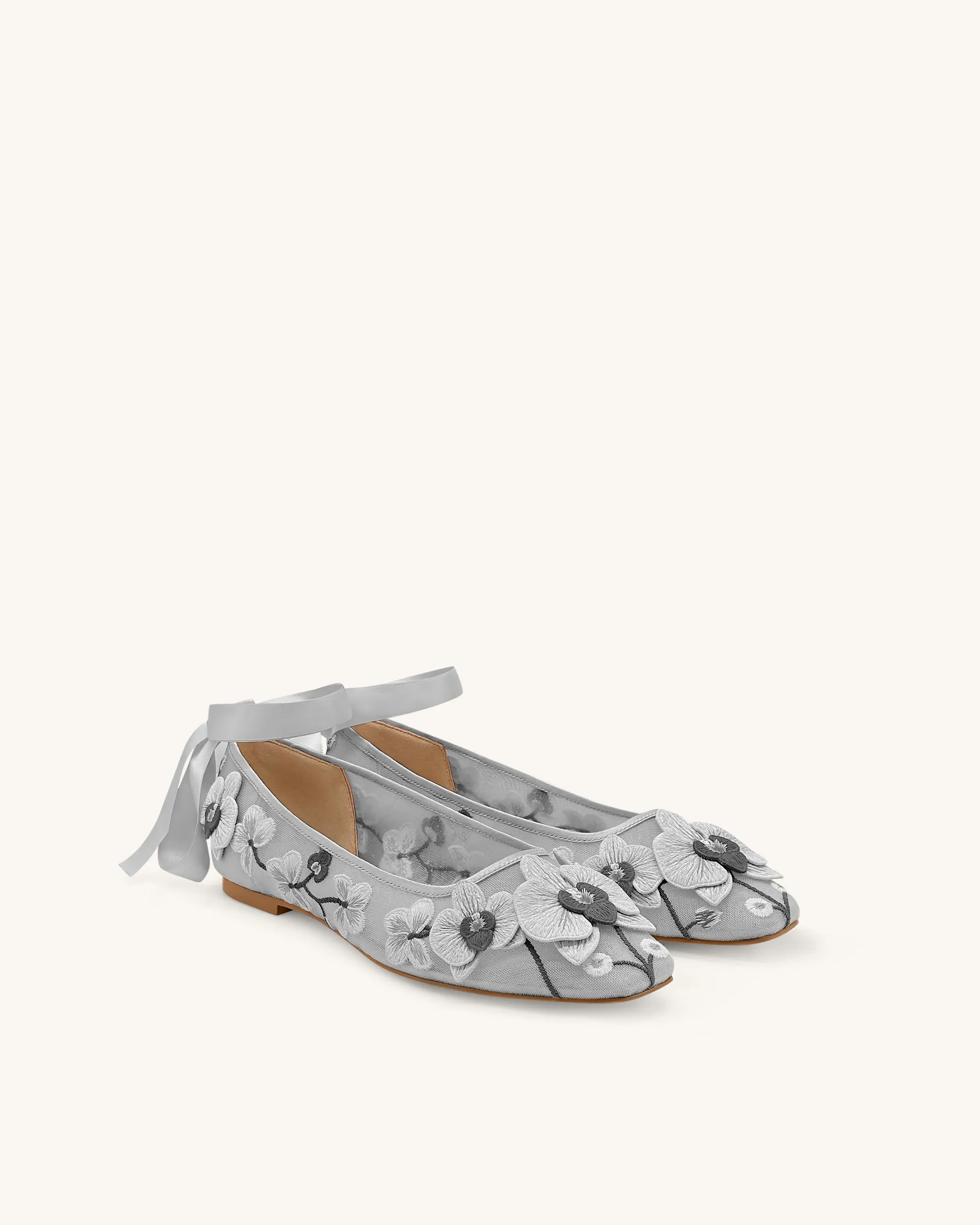 Emily Floral Ballerina Flats - Grey sold by JW PEI