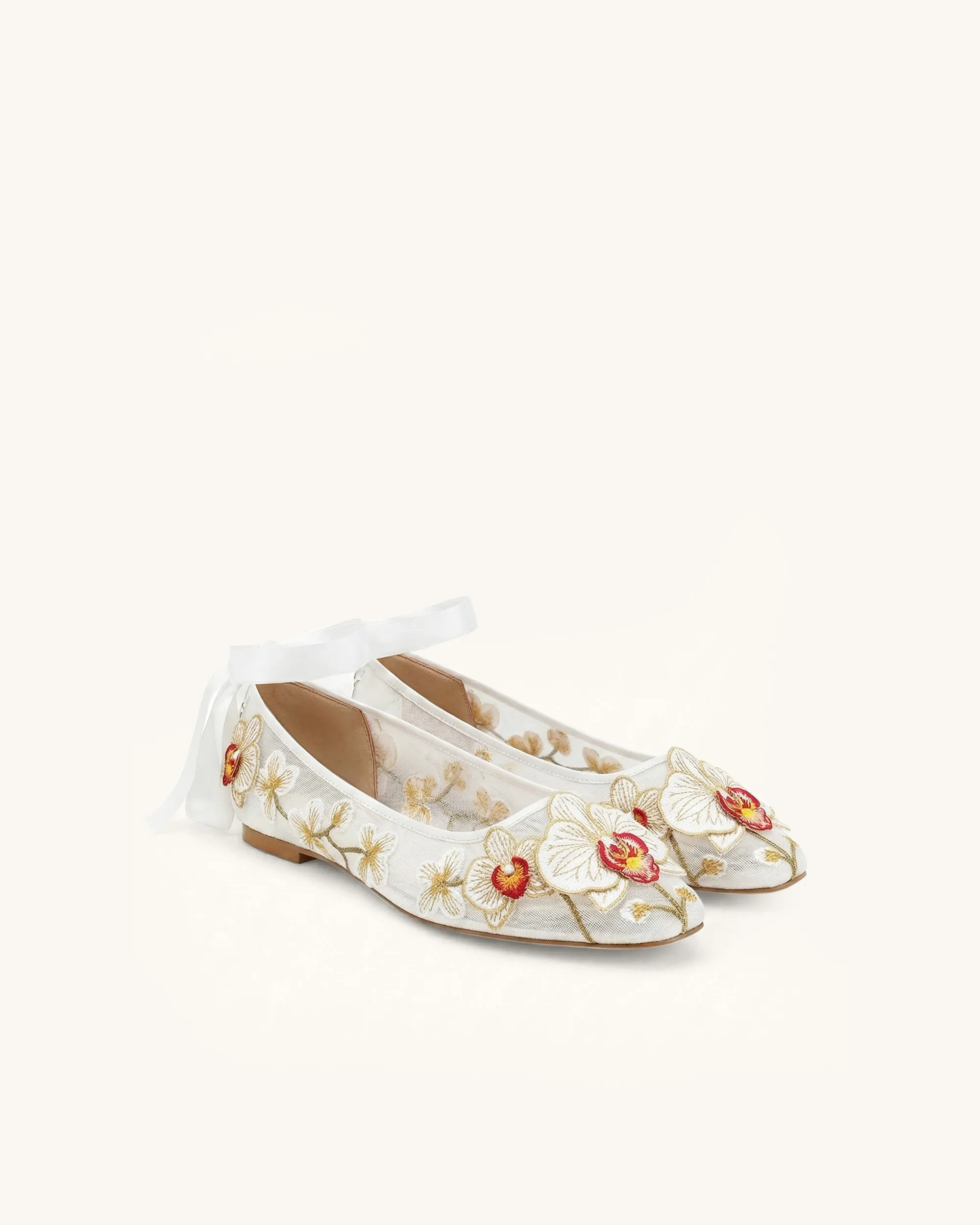 Emily Floral Ballerina Flats - White sold by JW PEI
