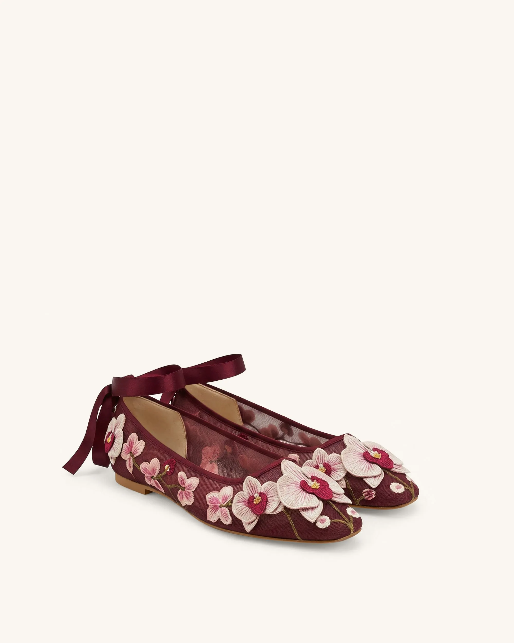 Emily Floral Ballerina Flats - Burgundy sold by JW PEI