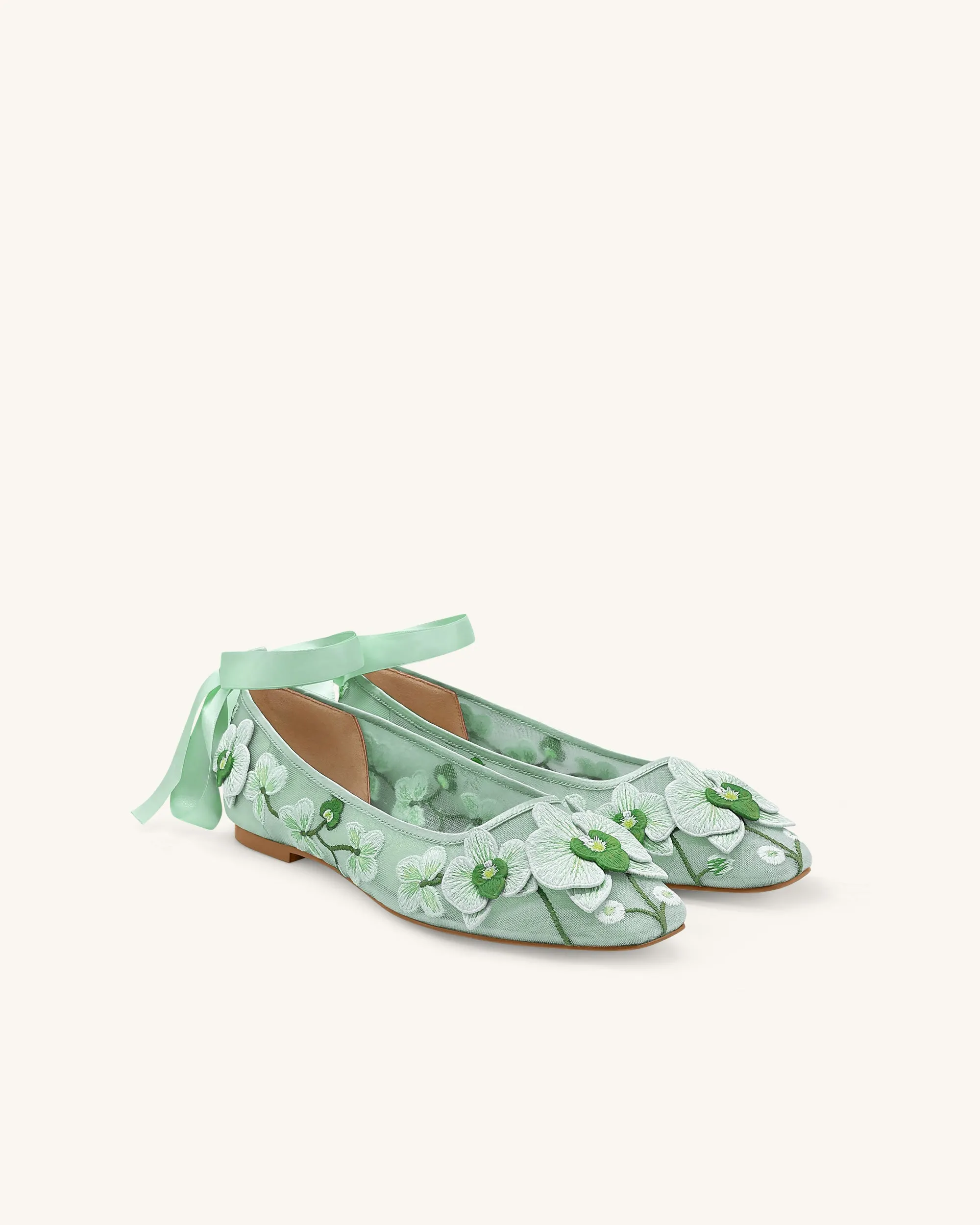 Emily Floral Ballerina Flats - Green sold by JW PEI