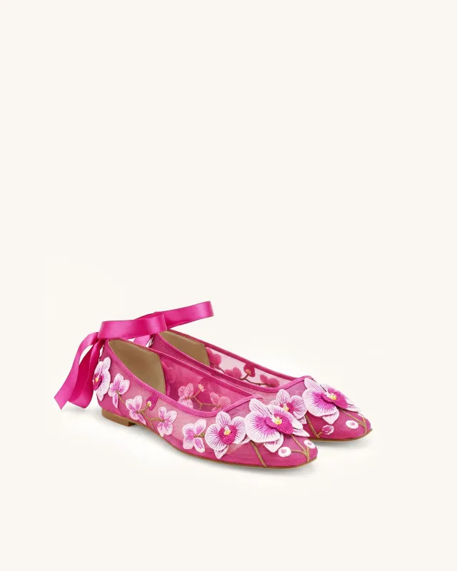 Emily Floral Ballerina Flats - Rose red made by JW PEI