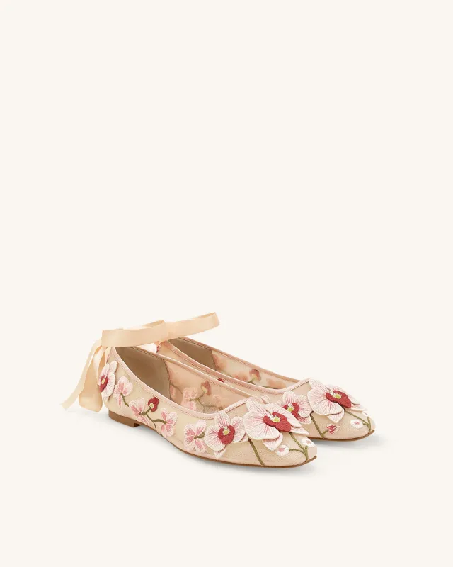 Emily Floral Ballerina Flats - Orange made by JW PEI