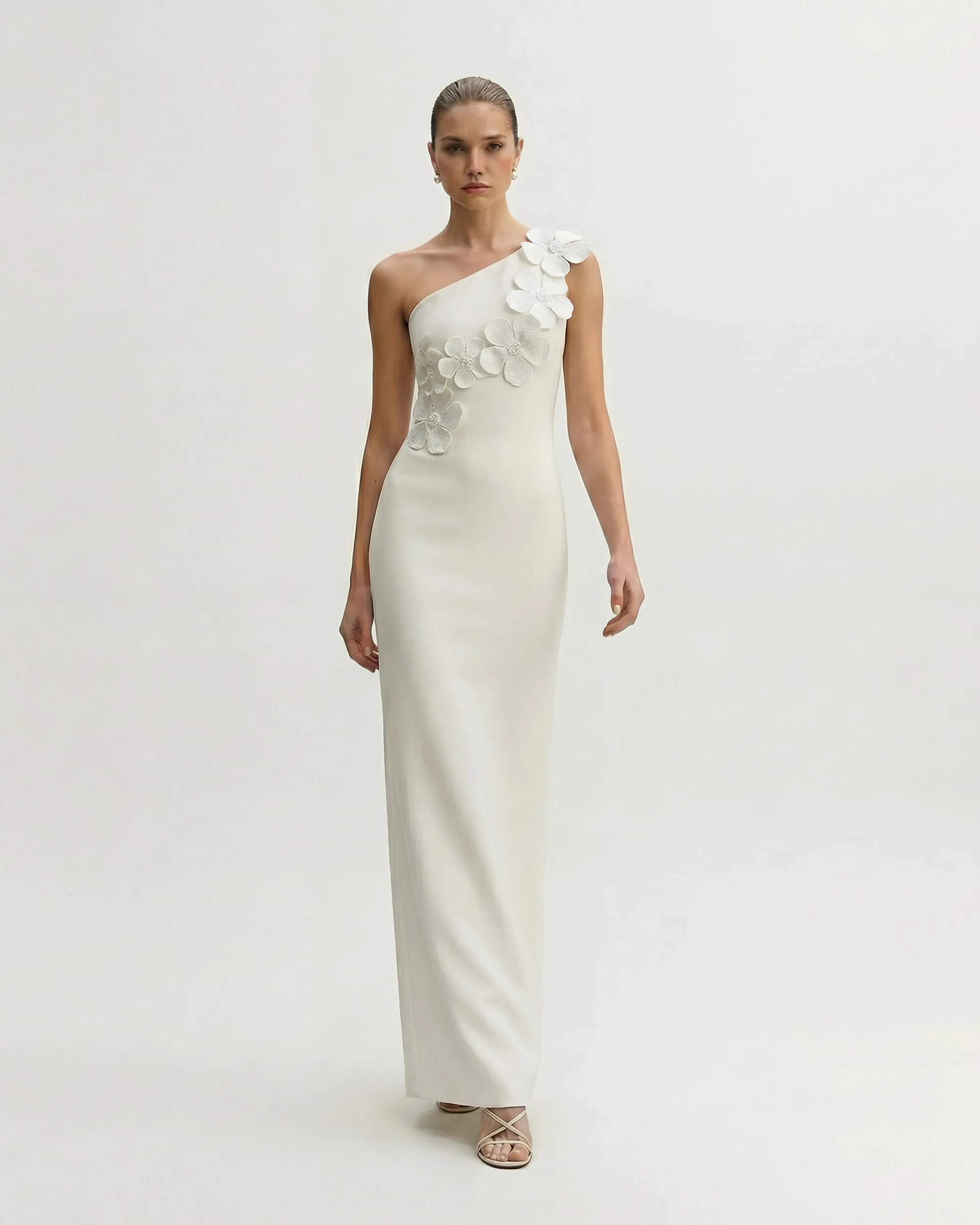 3D Appliqué One Shoulder Dress - White sold by JW PEI