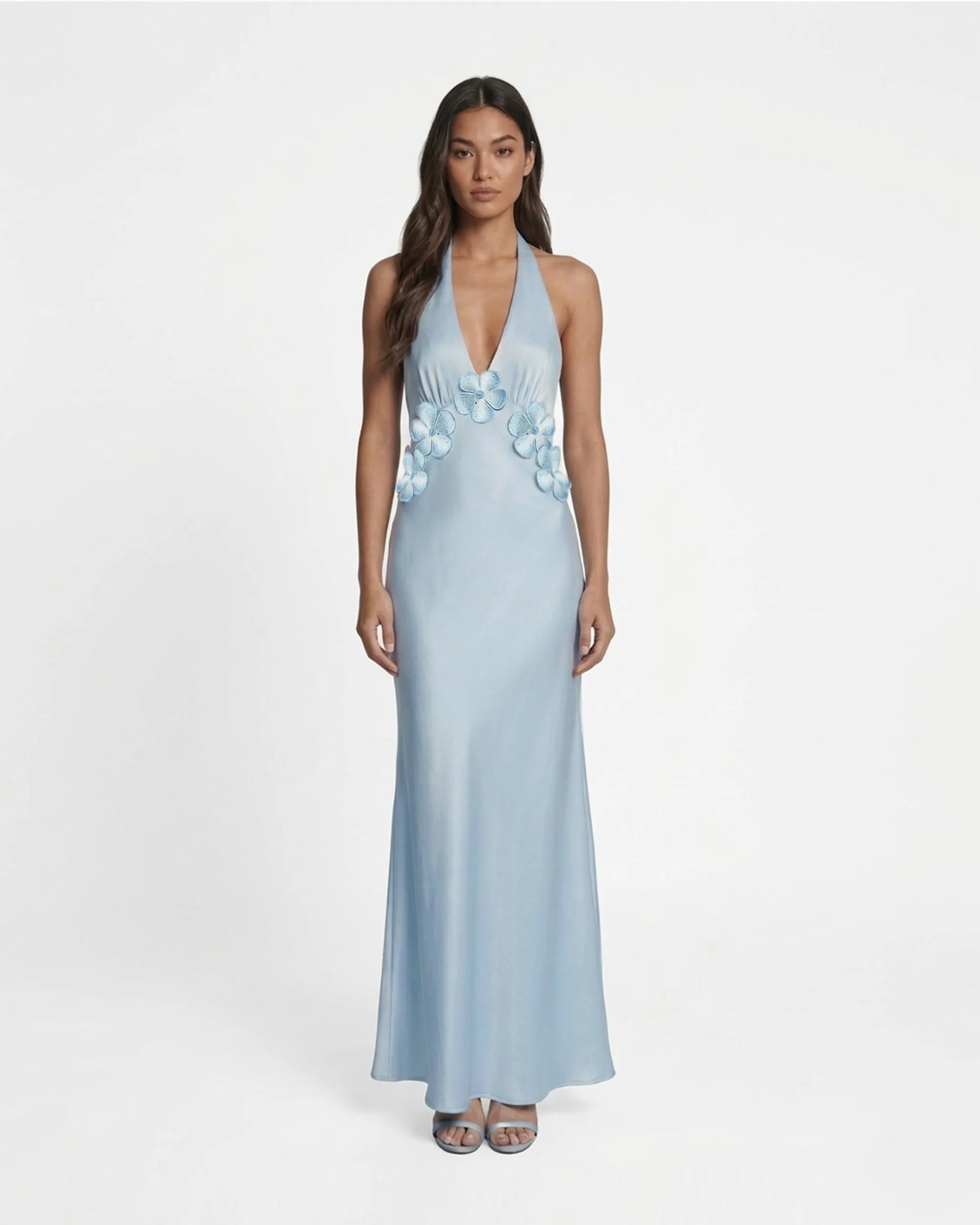Floral Appliqué Halter Maxi Dress - Light Blue sold by JW PEI