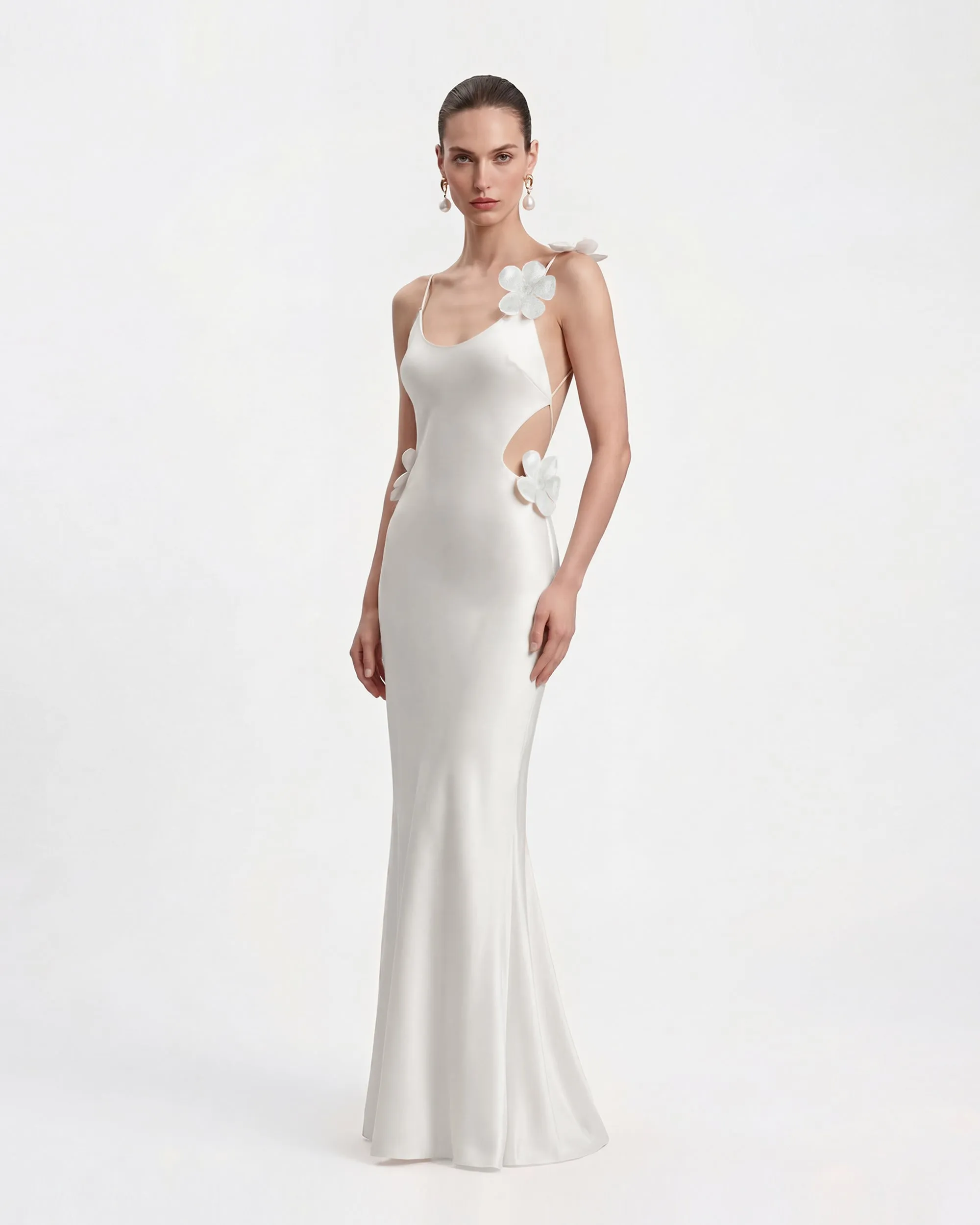 3D Floral Appliqué Satin Dress - White sold by JW PEI product image thumbnail 2