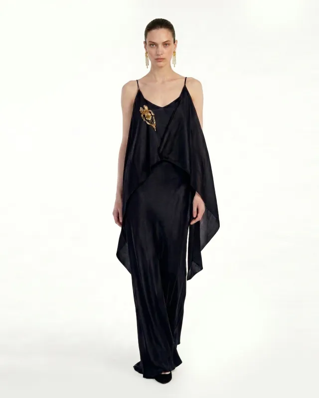 Embellished Satin Maxi Dress - Black made by JW PEI
