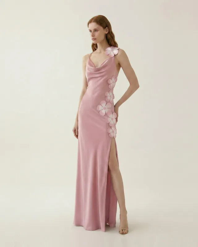 3D Floral Appliqué Maxi Dress - Pink made by JW PEI