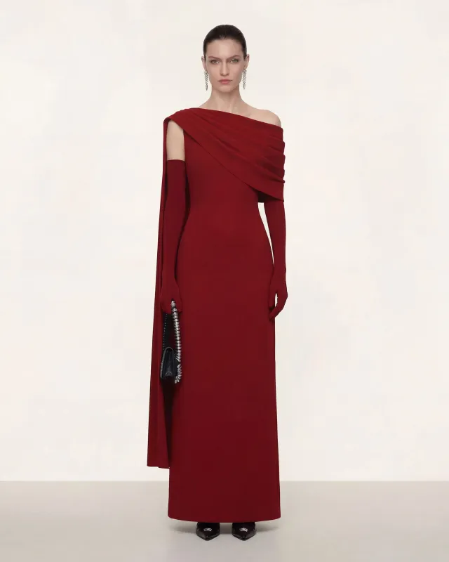 One Shoulder Evening Dress - Burgundy made by JW PEI