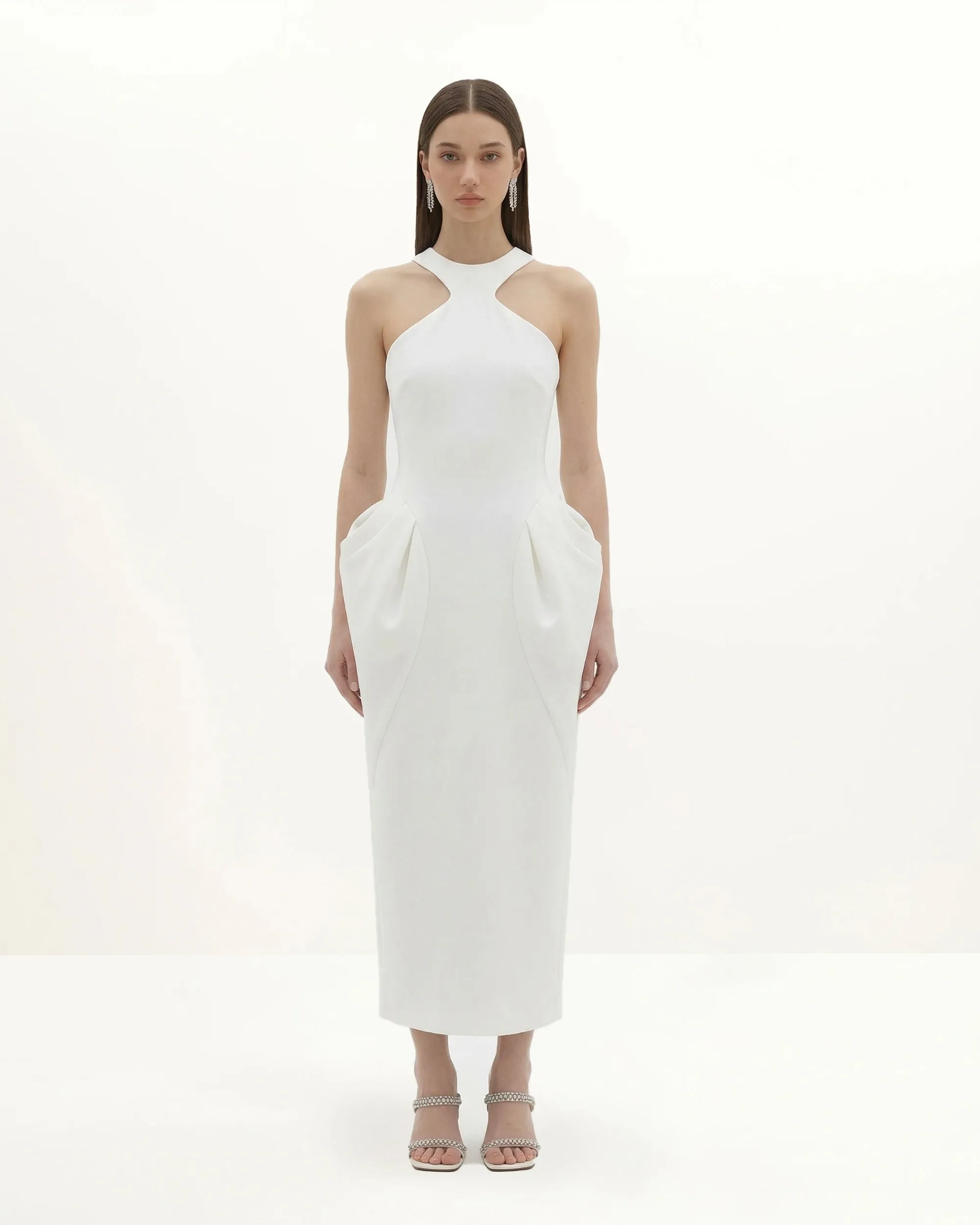 Halterneck Pannier Midi Dress - White sold by JW PEI