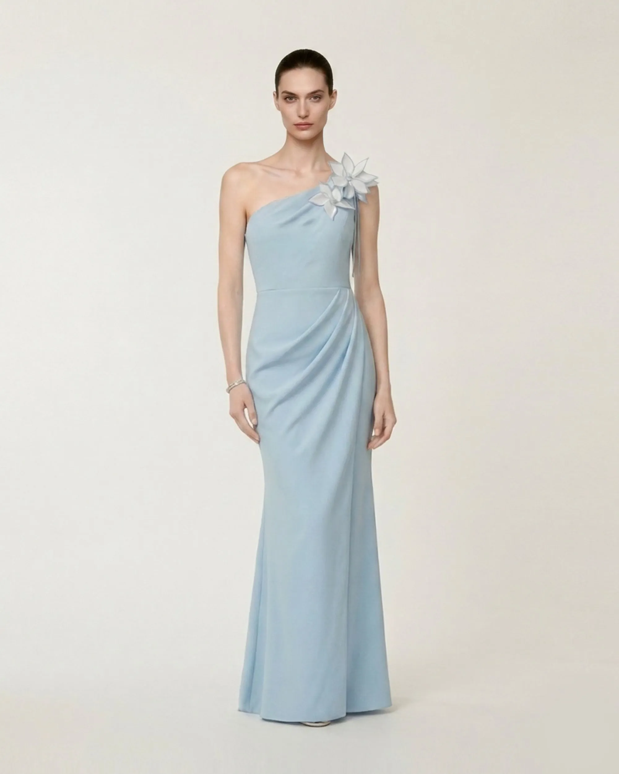 One Shoulder Floral Maxi Dress - Light Blue sold by JW PEI
