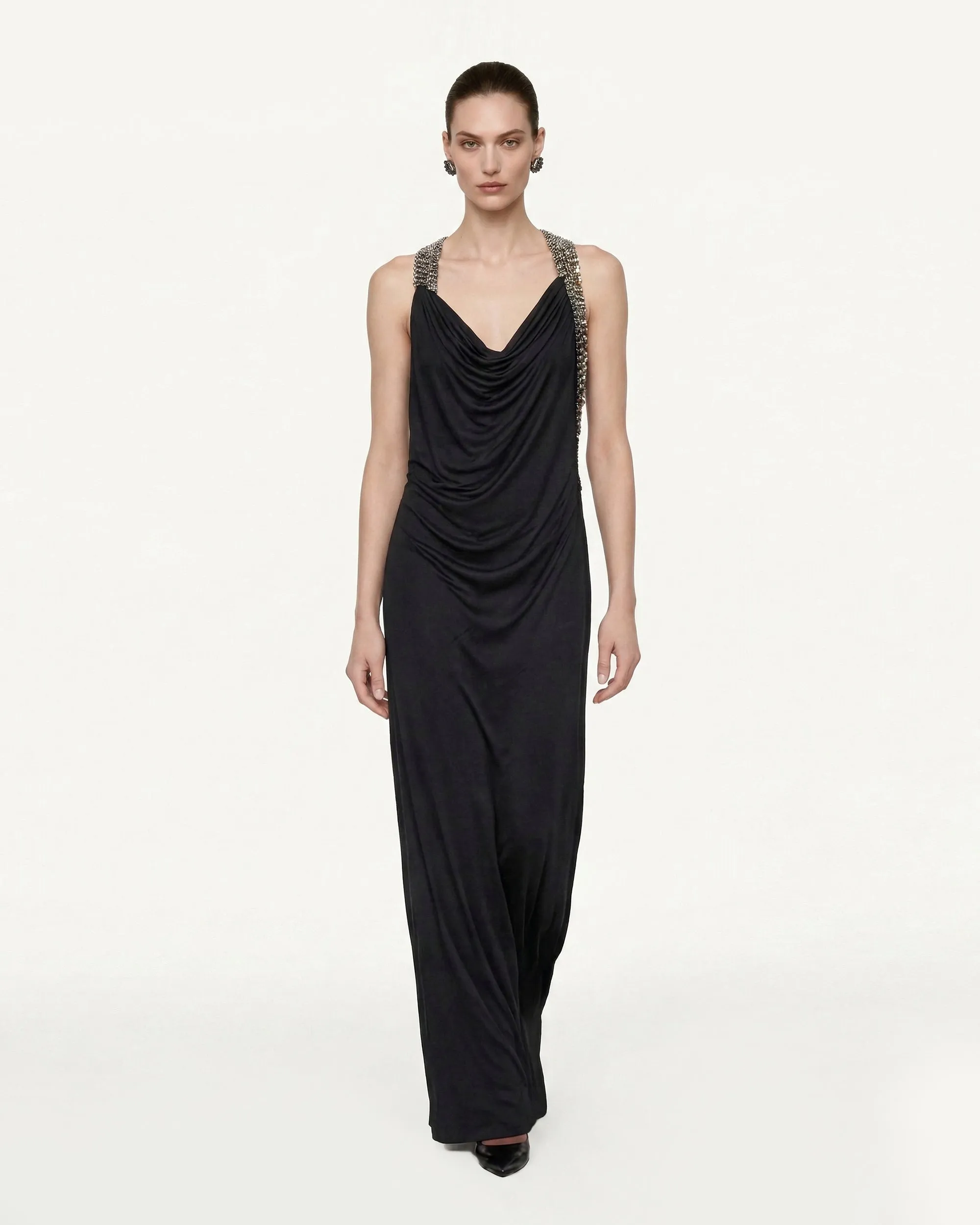 Embellished Strap Draped Maxi Dress - Black sold by JW PEI