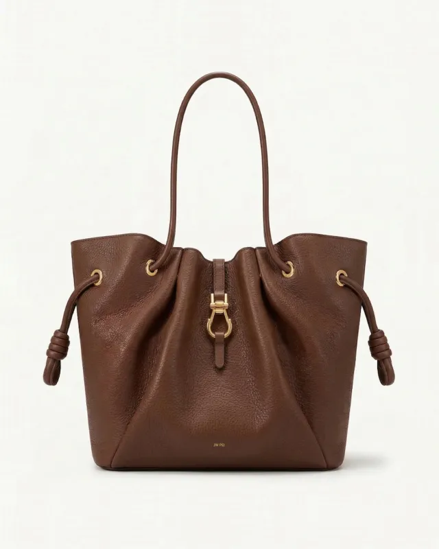 Harper Pebbled Drawstring Shoulder Tote Bag - Brown made by JW PEI