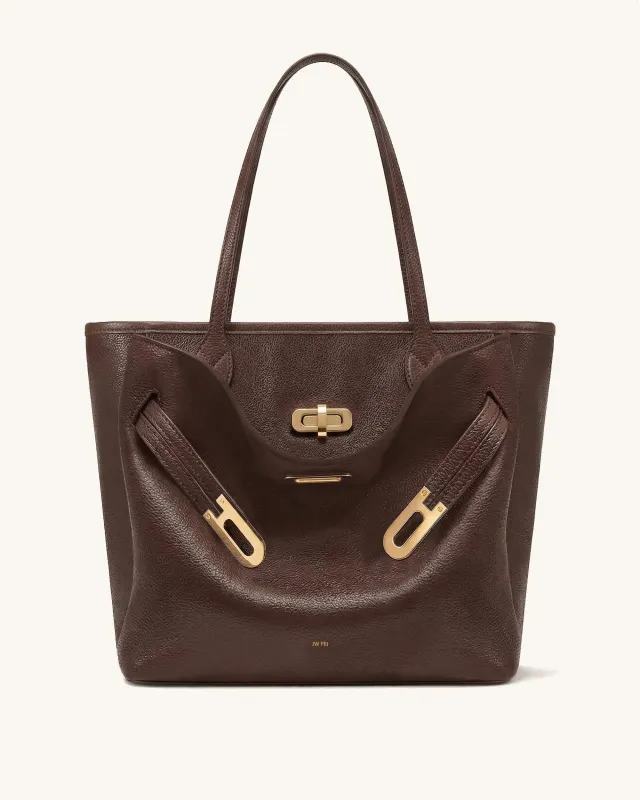 Riley Strap Detail Hardware Tote Bag - Brown made by JW PEI