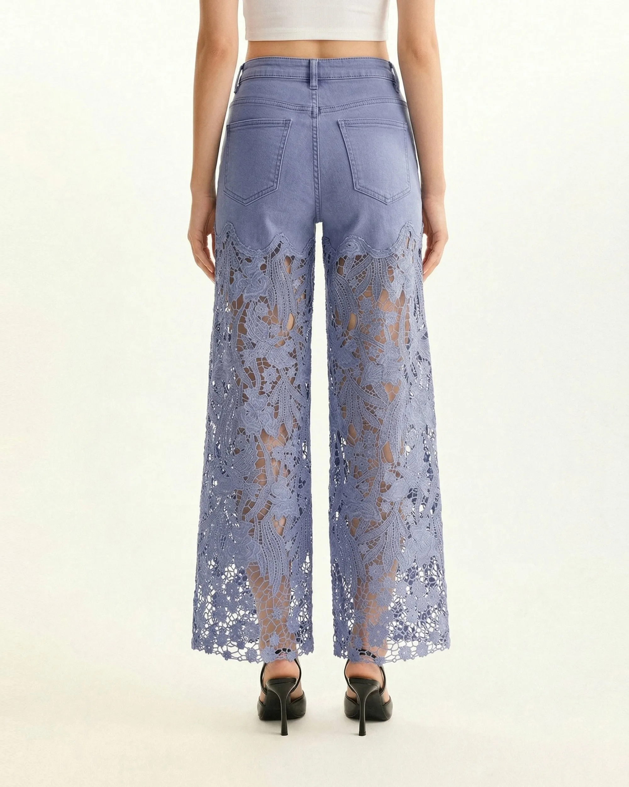 High-Rise Rhinestone Lace Wide-Leg Jeans - Hyacinth sold by JW PEI product image thumbnail 2