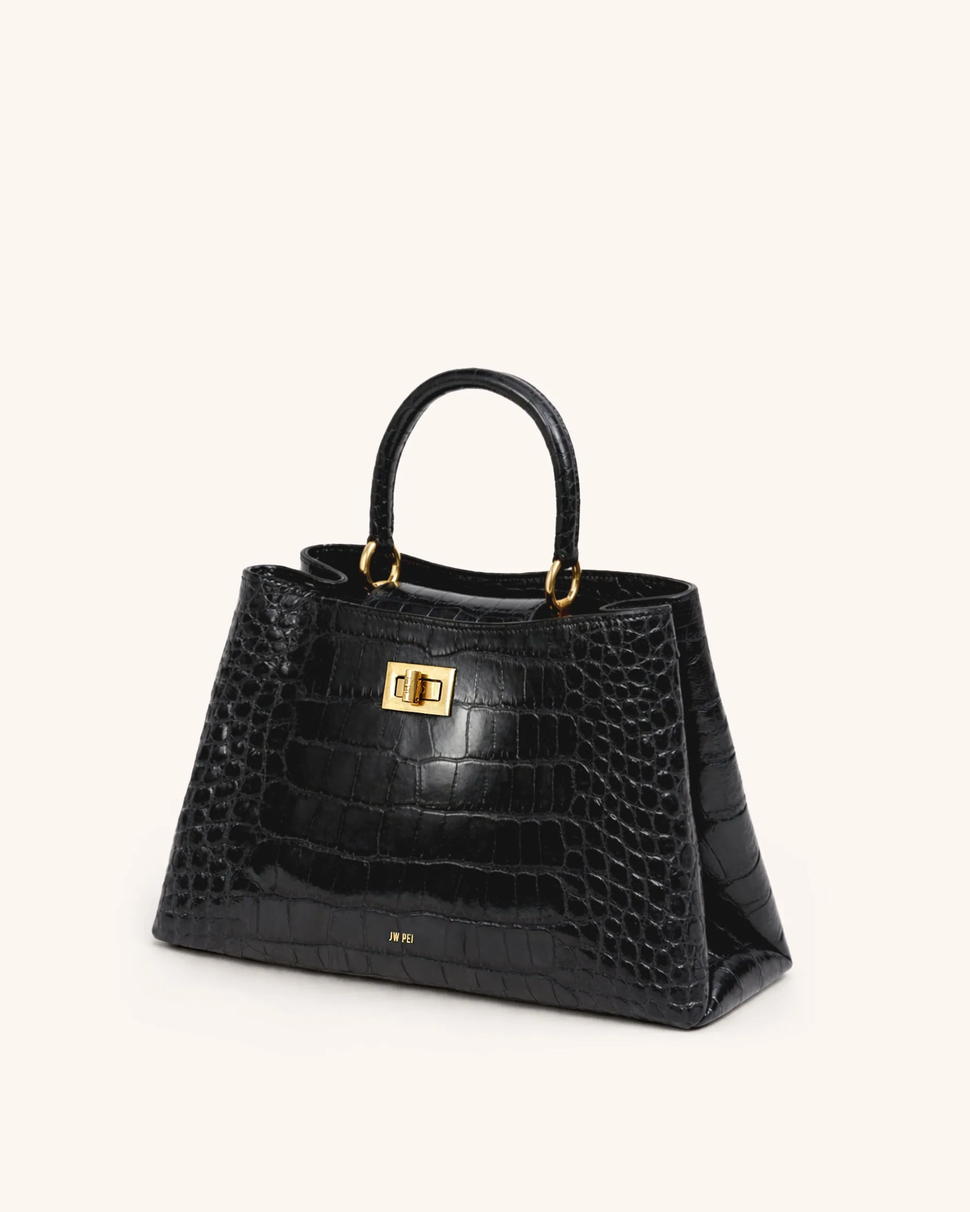 Harper Croc-Embossed Top Handle Bag - Black sold by JW PEI