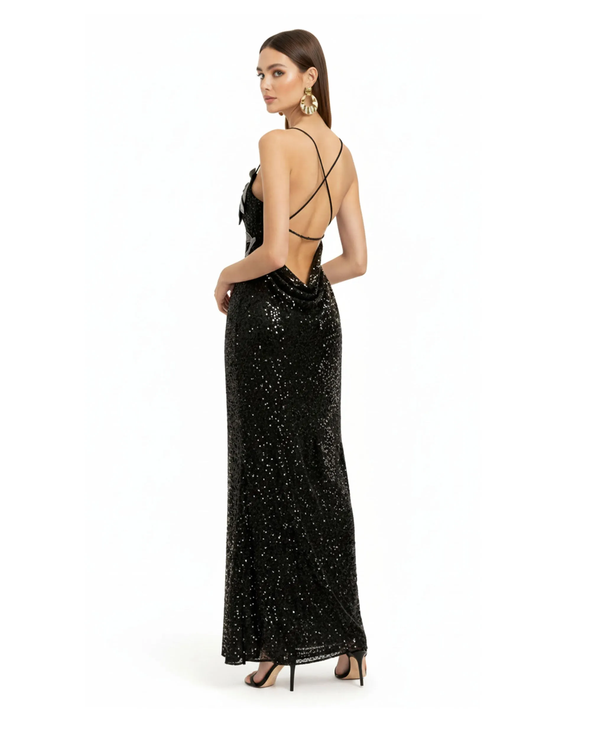 Araminta Sequined Gown with Floral Details - Black/Silver sold by JW PEI product image thumbnail 2