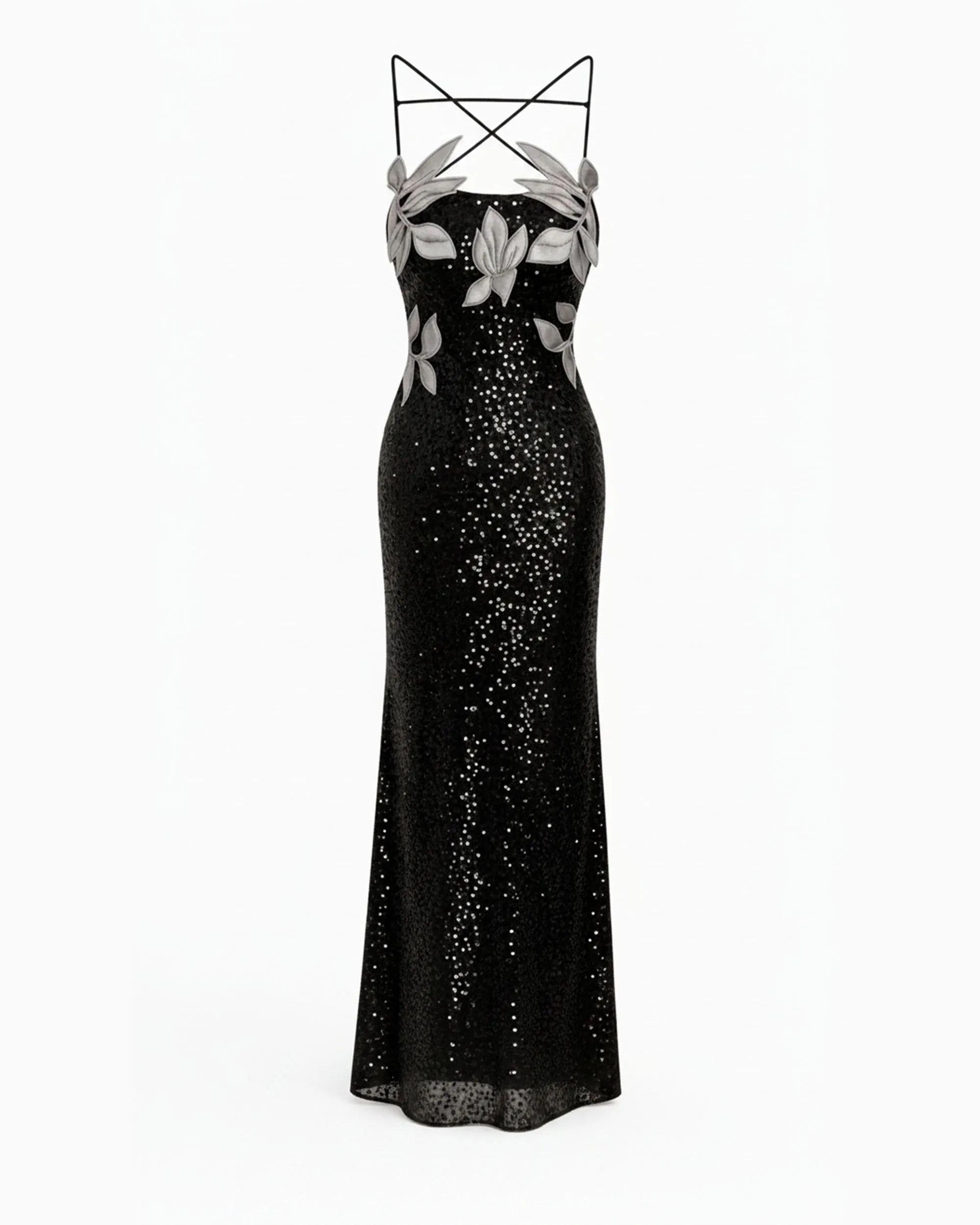 Araminta Sequined Gown with Floral Details - Black/Silver sold by JW PEI product image thumbnail 3