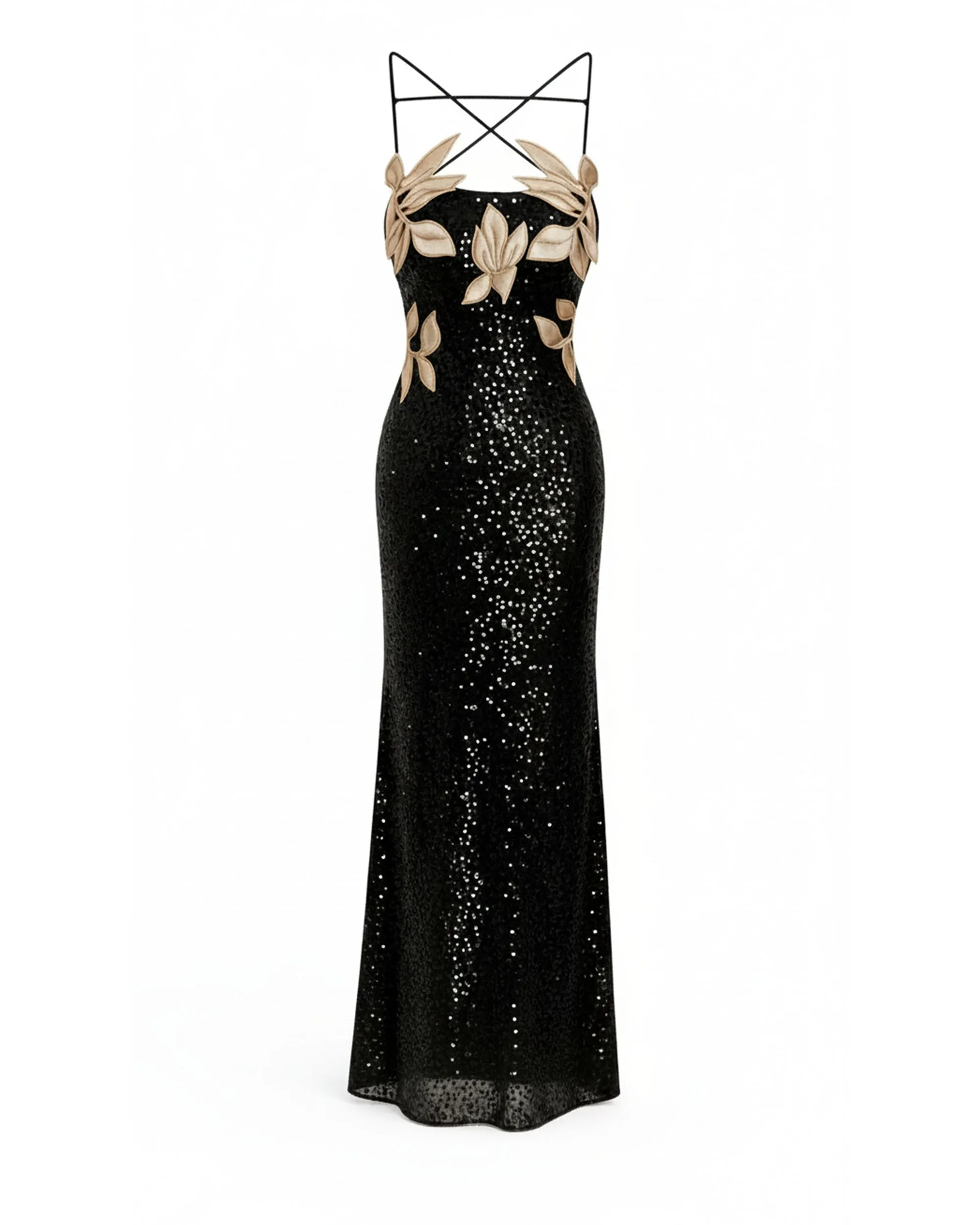 Araminta Sequined Gown with Floral Details - Black/Gold sold by JW PEI product image thumbnail 3