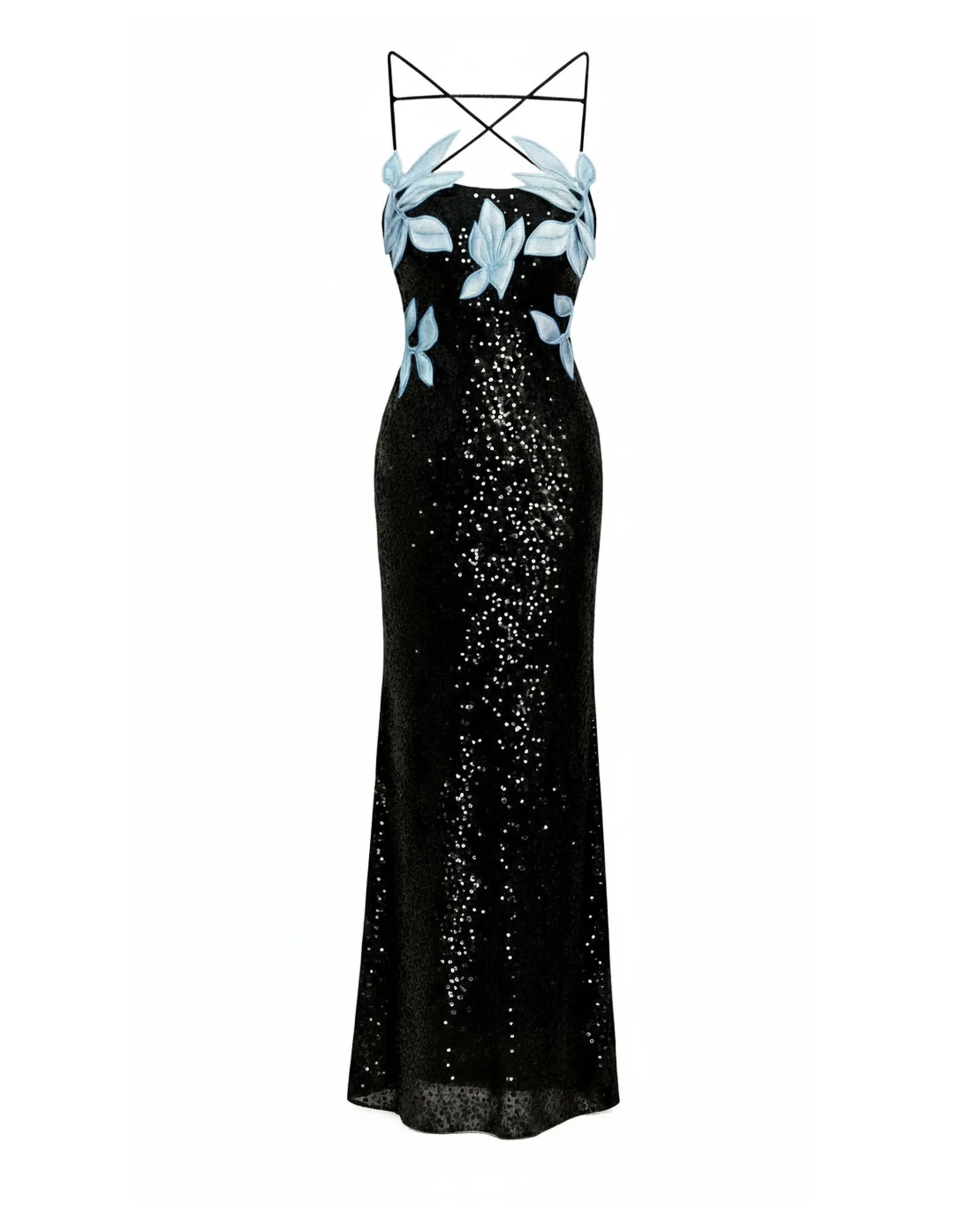 Araminta Sequined Gown with Floral Details - Black/Blue sold by JW PEI product image thumbnail 3