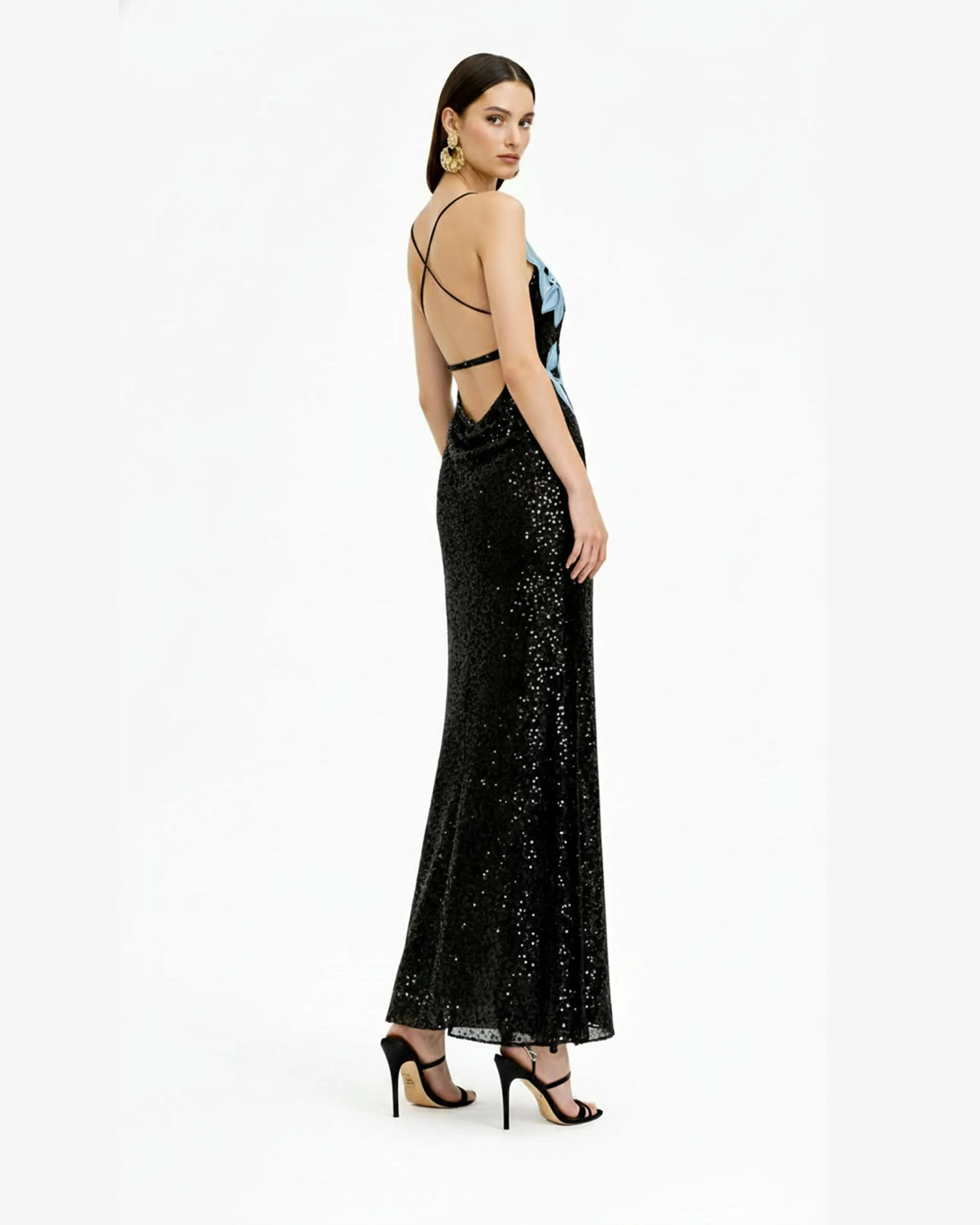 Araminta Sequined Gown with Floral Details - Black/Blue sold by JW PEI product image thumbnail 2