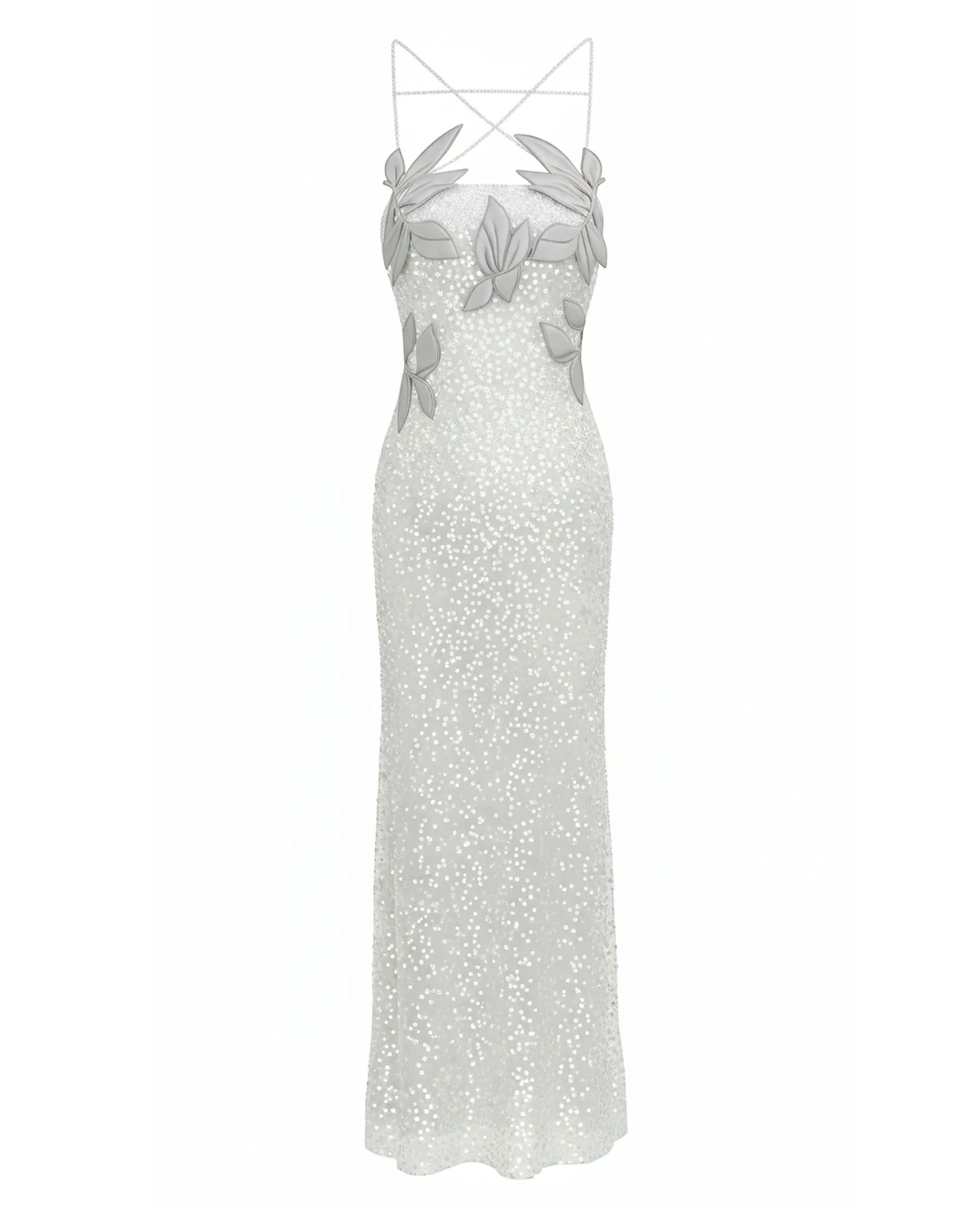 Araminta Sequined Gown with Floral Details - White/Silver sold by JW PEI product image thumbnail 3
