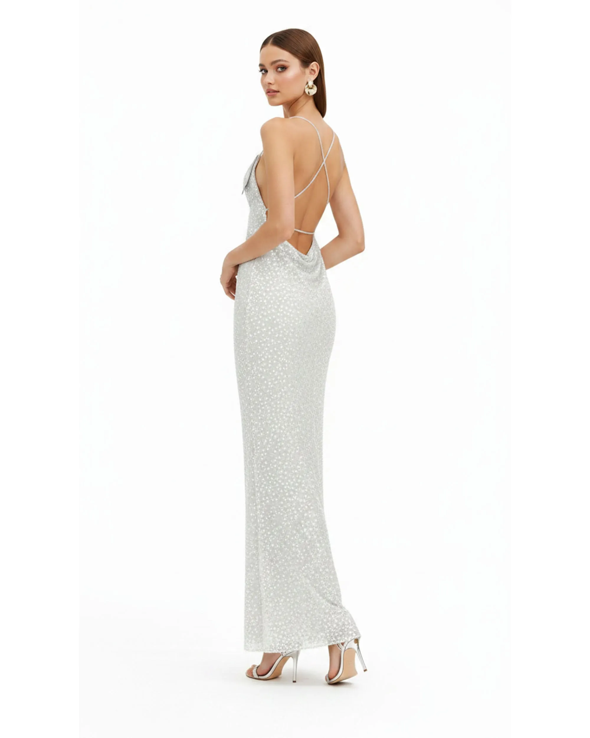 Araminta Sequined Gown with Floral Details - White/Silver sold by JW PEI product image thumbnail 2