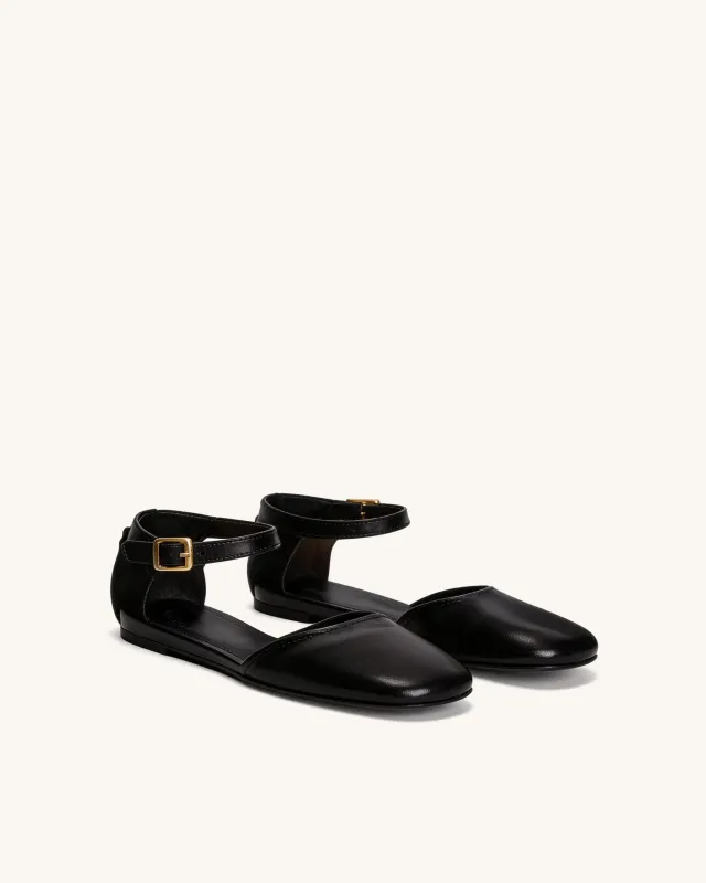 Luna Ankle Strap Flats – Black made by JW PEI