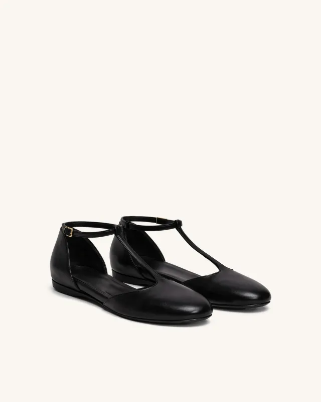 Ella T-Strap Flats – Black made by JW PEI