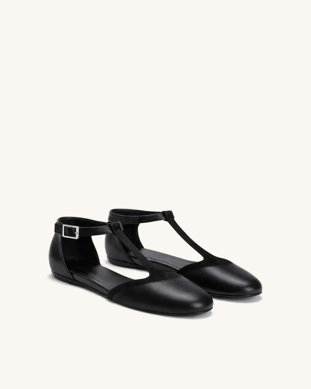 Julia T-Strap Flats – Black made by JW PEI