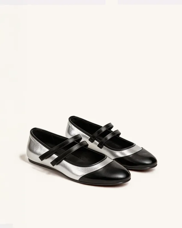 Lila Double Strap Mary Janes – Silver made by JW PEI