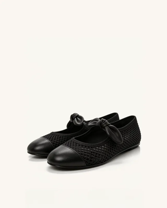 Megan Bow Mesh Flats – Black made by JW PEI