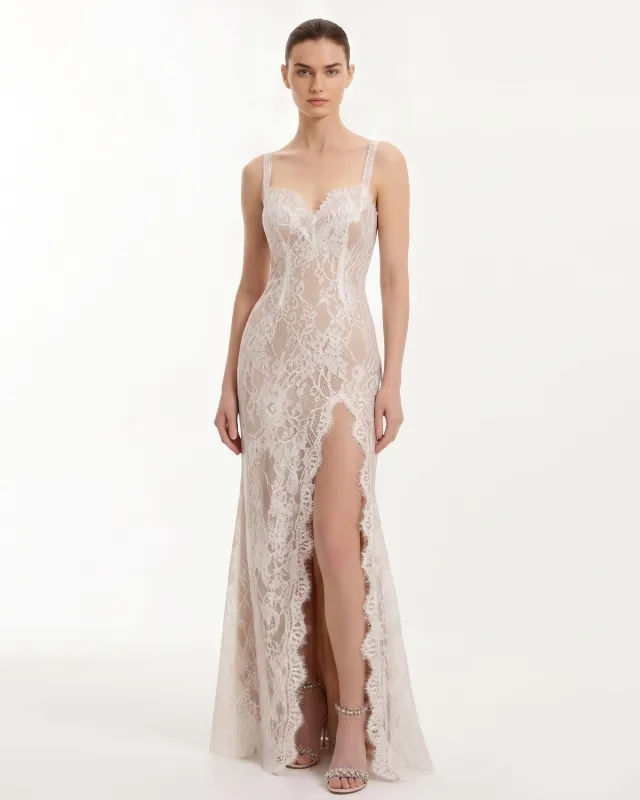 Lace Slit Maxi Dress - White made by JW PEI