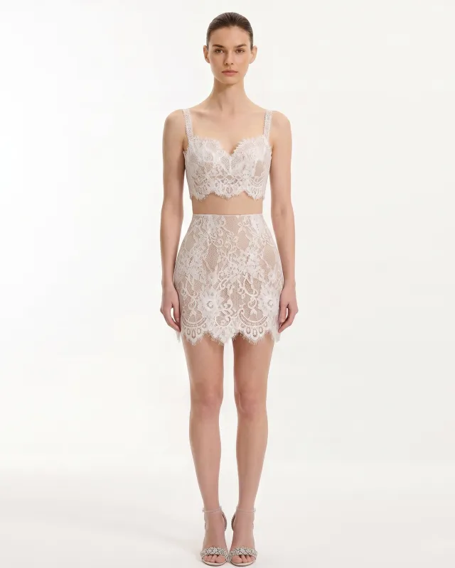 Floral Lace High Waist Skirt - White made by JW PEI