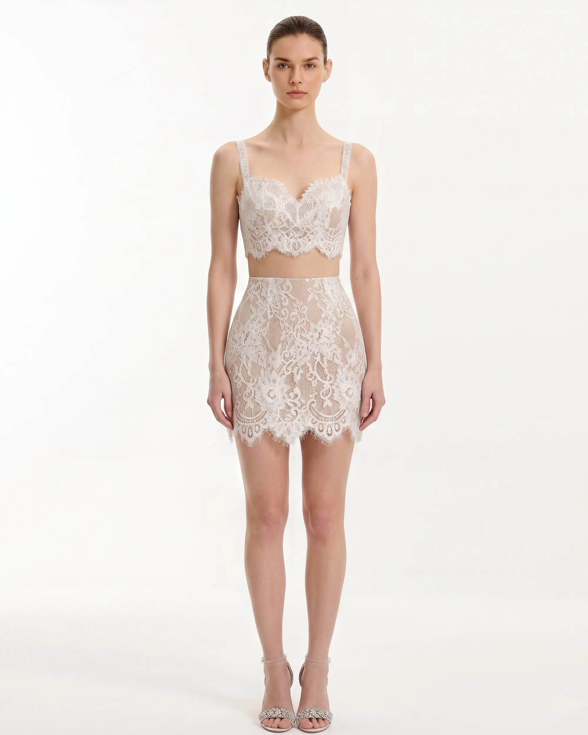 Floral Lace High Waist Skirt - White sold by JW PEI