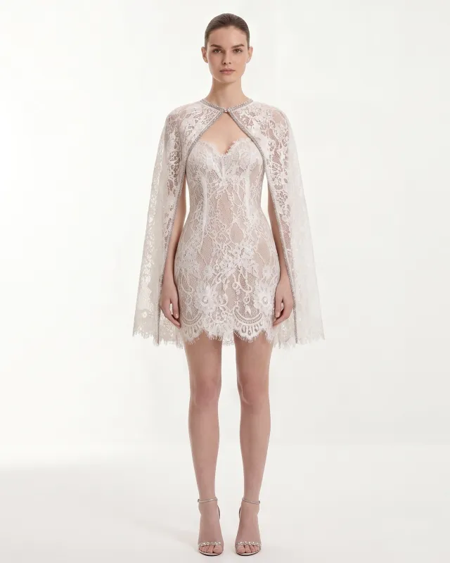 Sheer Lace Overlay Cape - White made by JW PEI