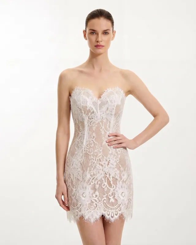 Strapless Lace Mini Dress - White made by JW PEI