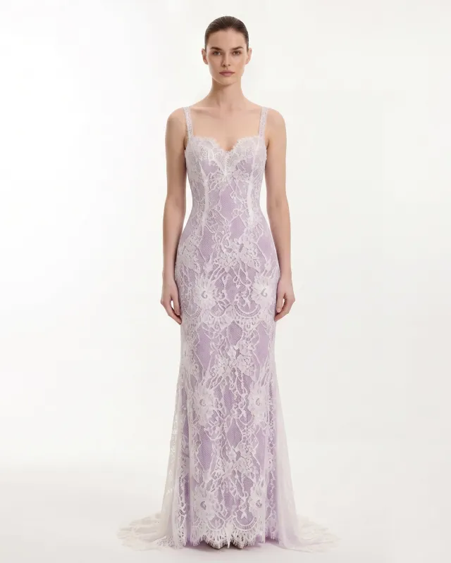 Lace Overlay Formal Dress - Lavender White made by JW PEI