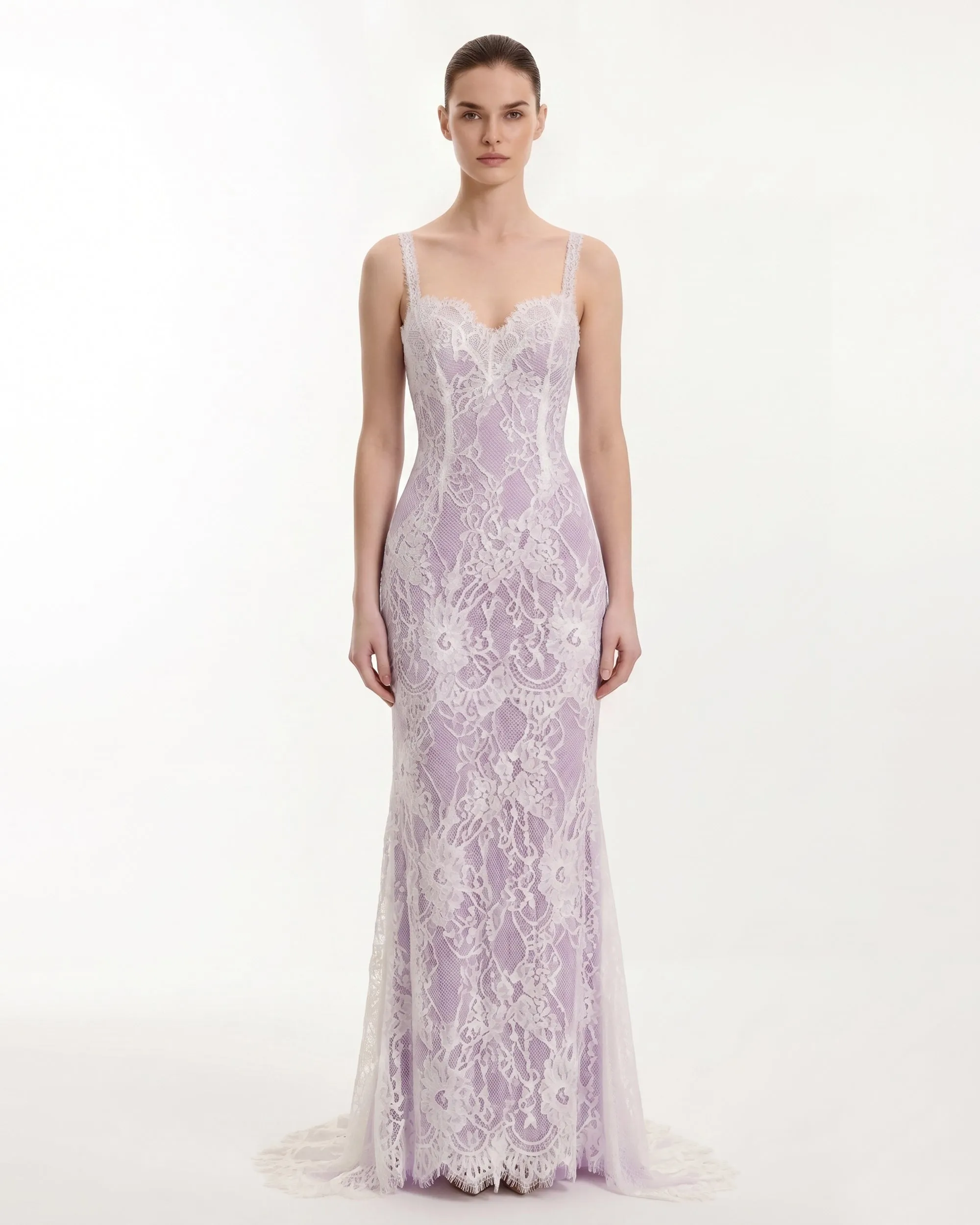 Lace Overlay Formal Dress - Lavender White sold by JW PEI