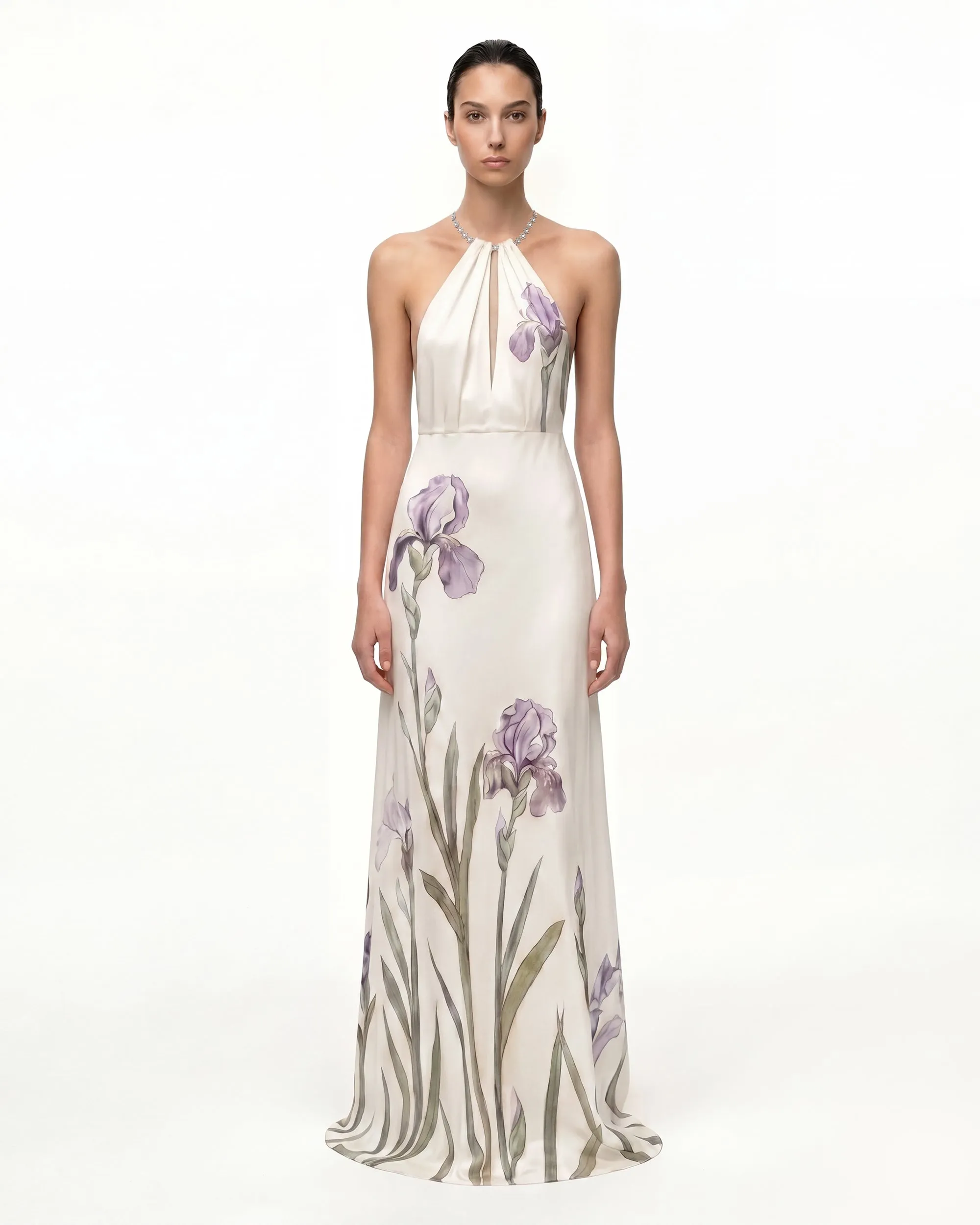 Floral Print Backless Maxi Dress - Ivory sold by JW PEI