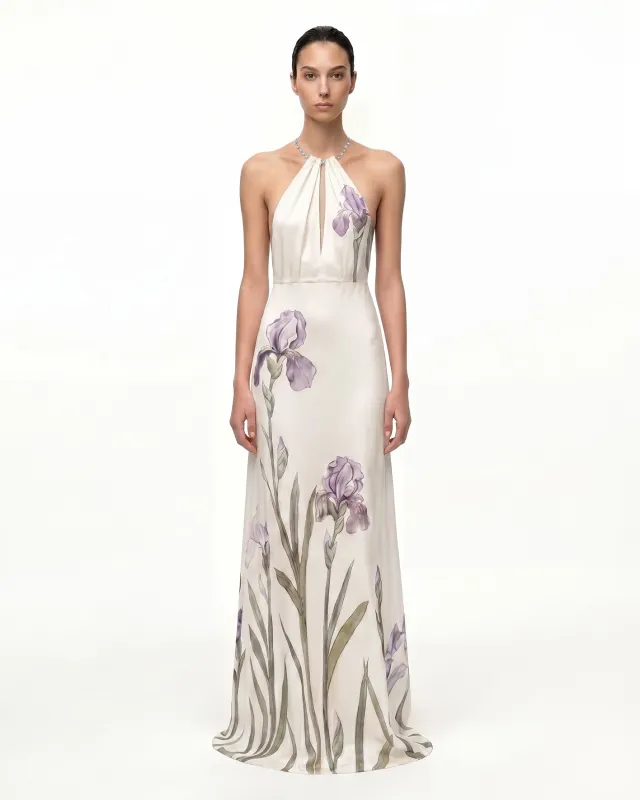 Floral One-Shoulder Maxi Dress - Ivory Purple made by JW PEI