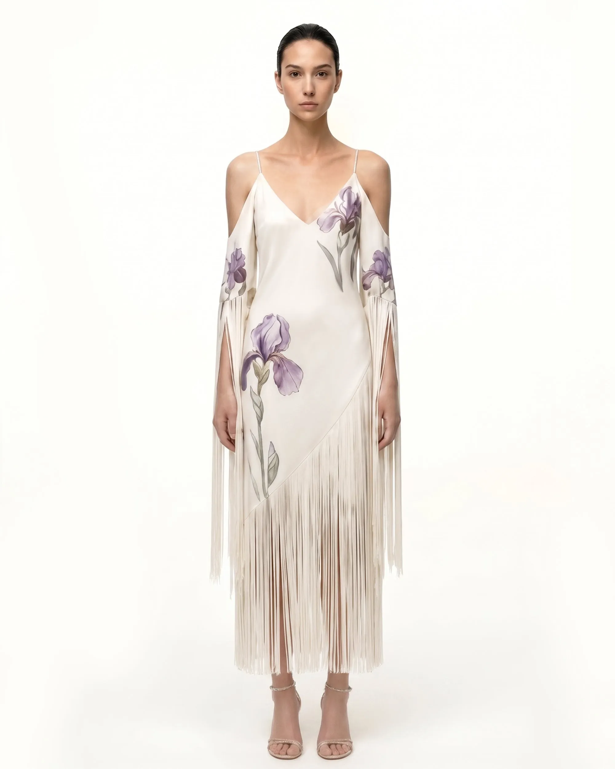 Floral Fringe Midi Dress - Ivory Purple sold by JW PEI